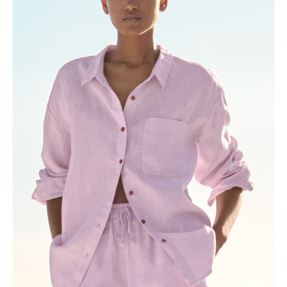 NEW NWT Poetry Size 12 Garment Dyed Linen Overshirt Button Up Long Sleeve Purple